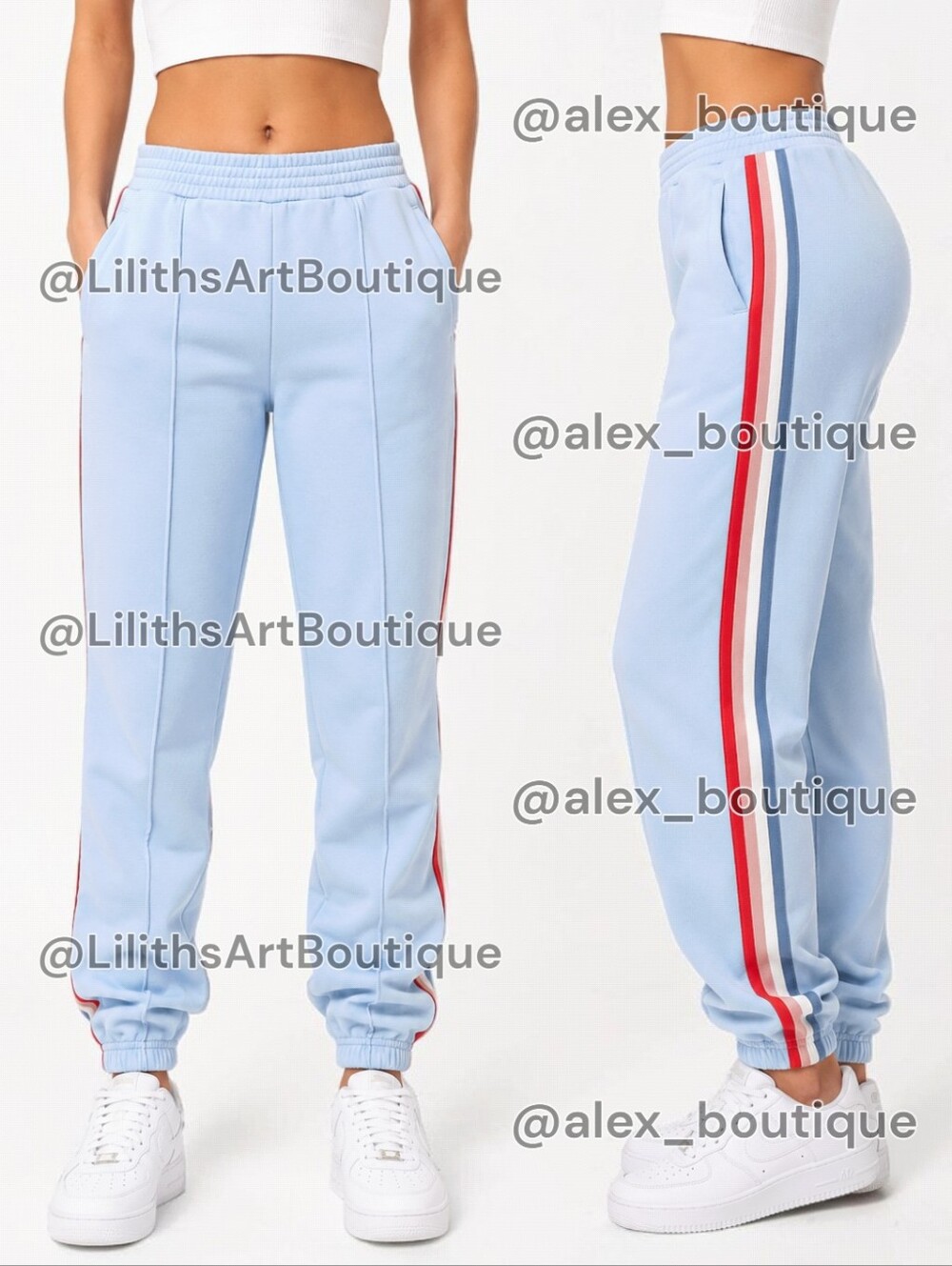 Fashion Nova Side Stripe Joggers Light Baby Blue Size S (E160) - Picture 1 of 8